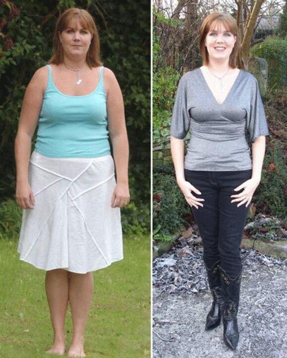 Жена преди и след отслабване на кефирна диета