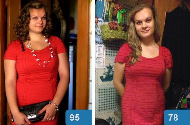 Момиче преди и след отслабване за 4 седмици на диетата Маги